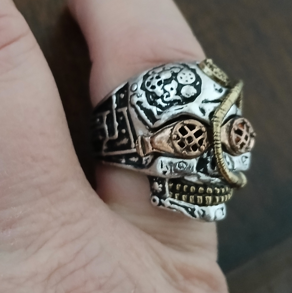 New Steampunk Stainless Steel & Brass Ring. - Picture 5 of 8